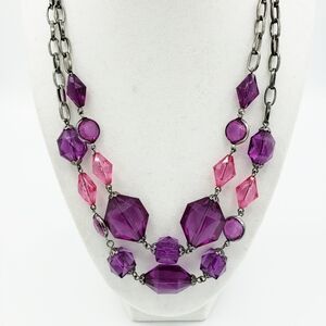 Vintage Necklace | 1990s Purple Beads w/ Dark Silver Chain by Robert Rose